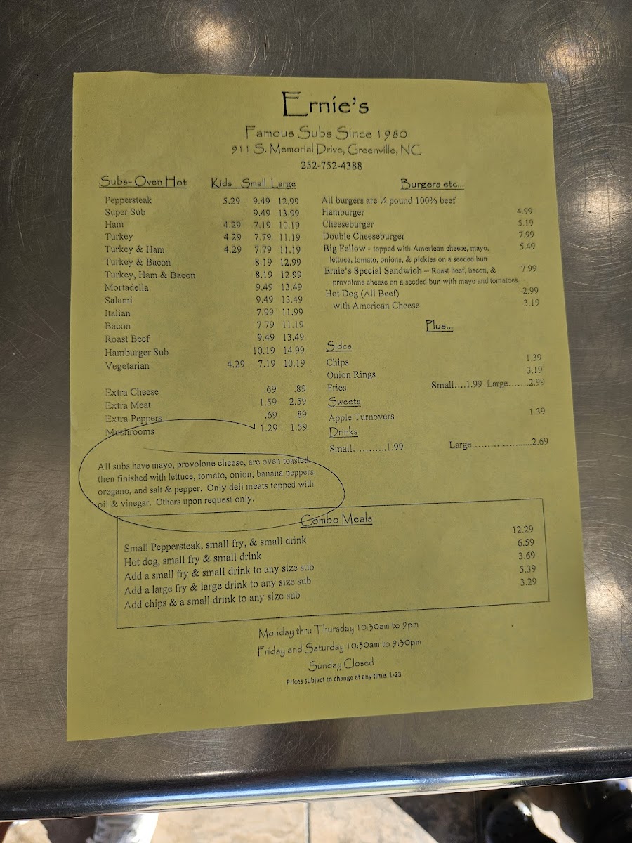 Ernie's Famous Subs Menu - Image 3
