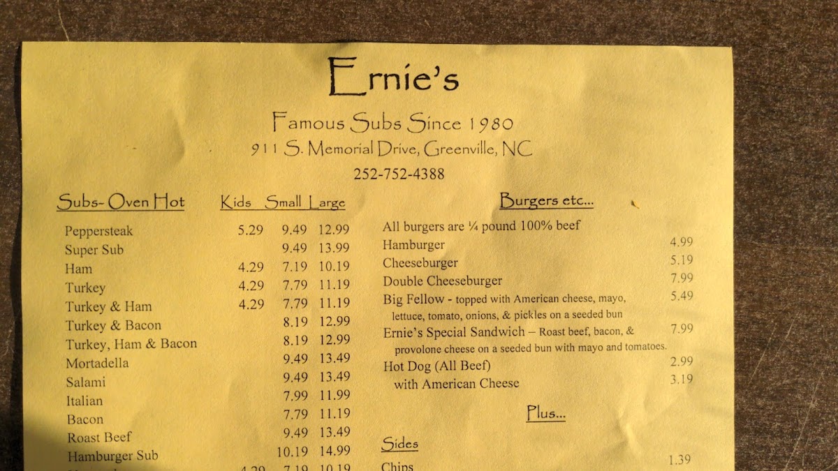 Ernie's Famous Subs Menu - Image 5